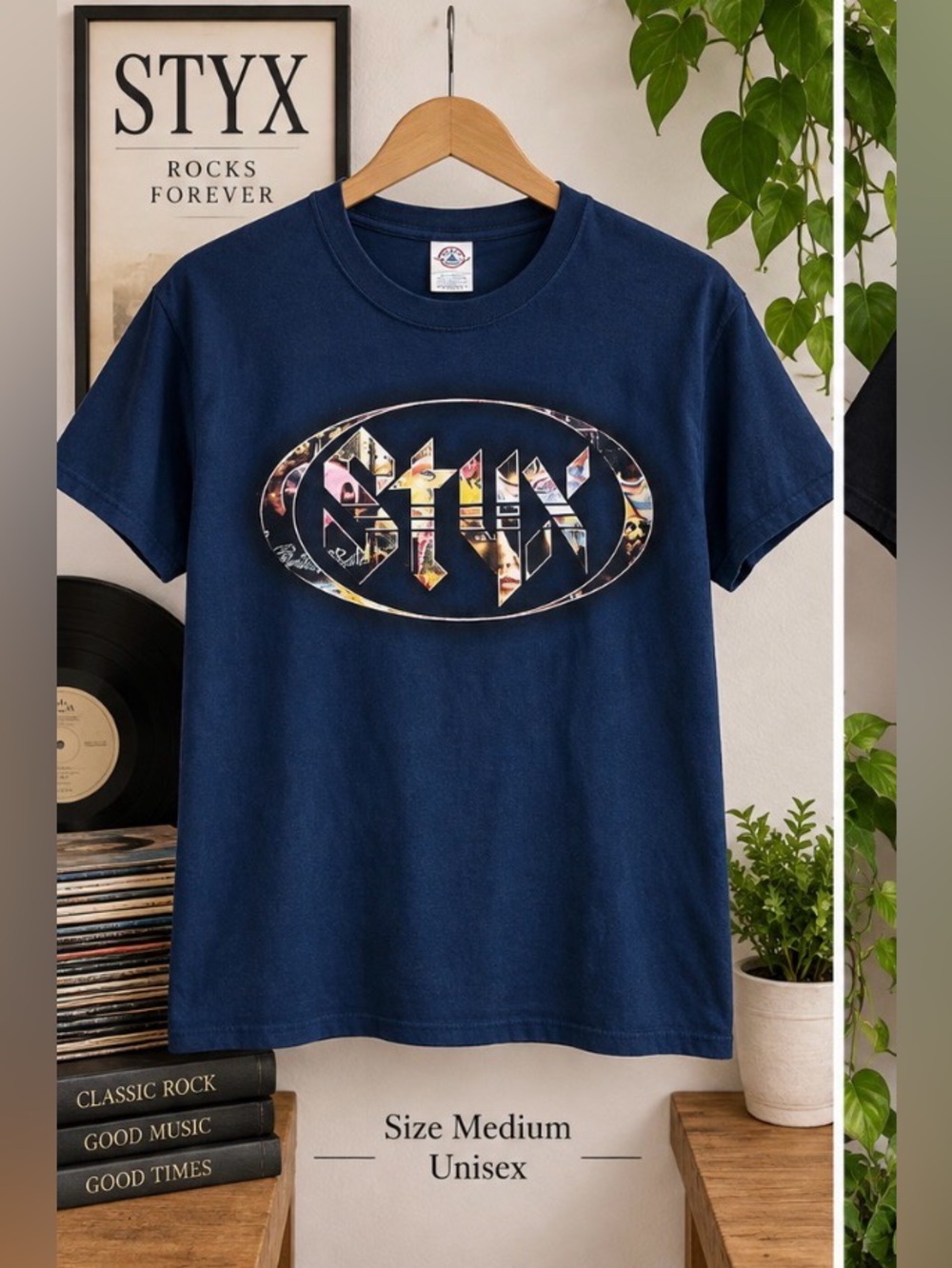 Styx band tee/ Delta- Navy Blue Short Sleeve Graphic Tee